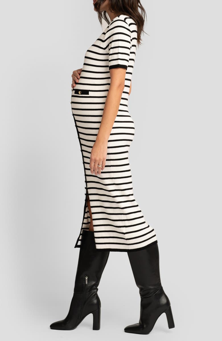 Seraphine Stripe Rib Button-Up Maternity/Nursing Midi Dress, Alternate, color,
