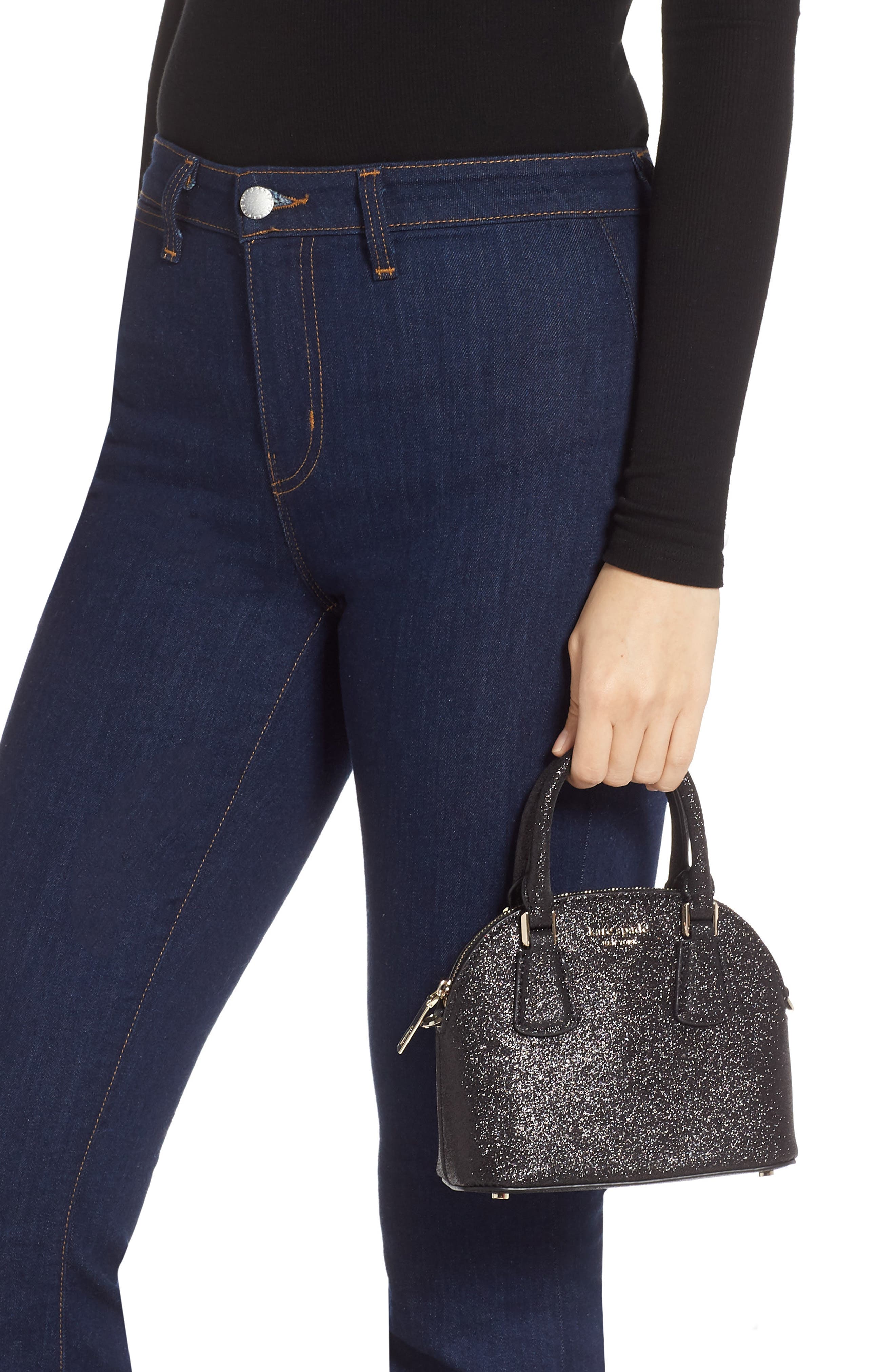 Kate Spade New York mini sylvia glitter dome satchel, Alternate, color, 