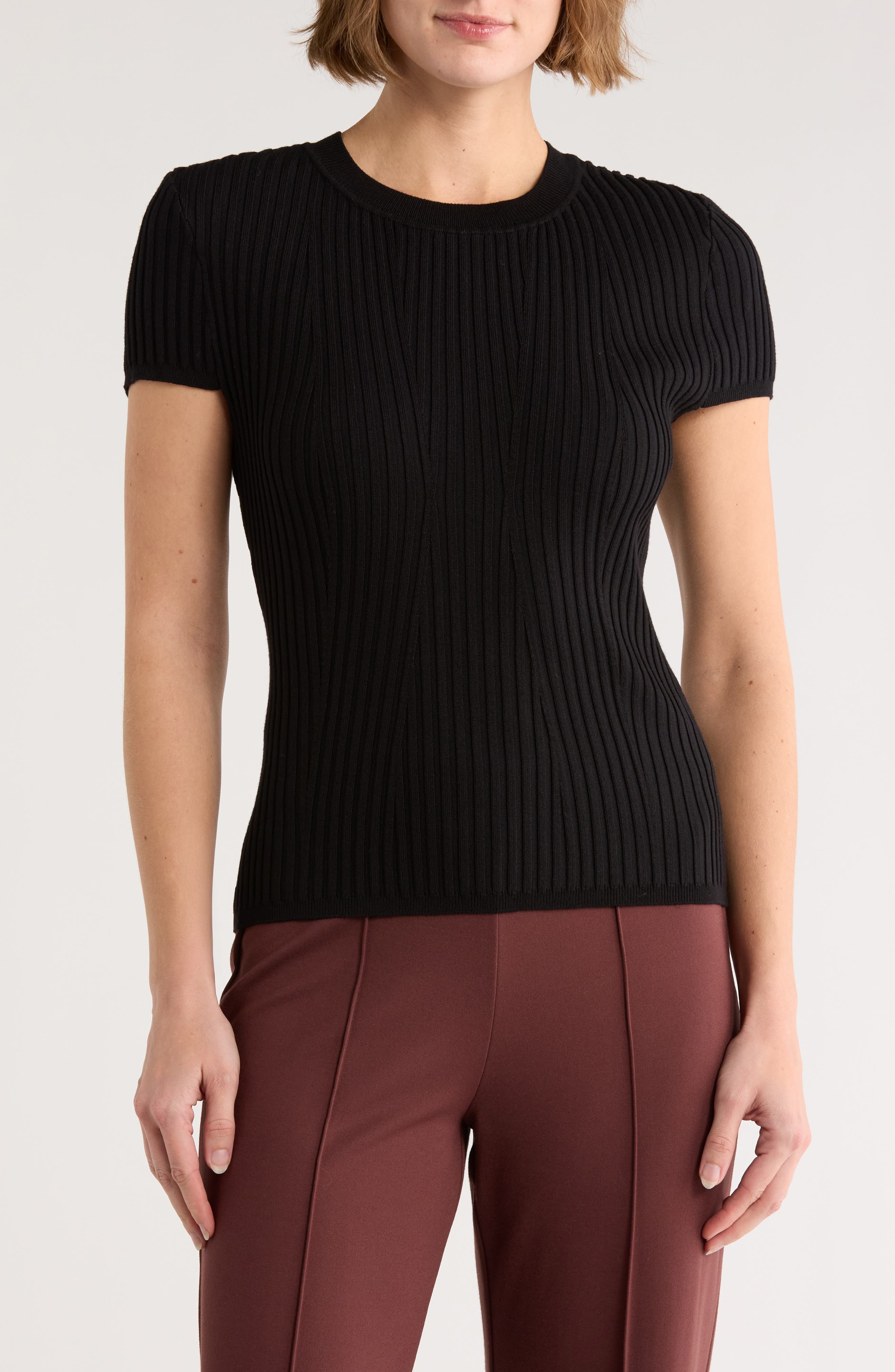 DKNY Short Sleeve Rib Knit Sweater