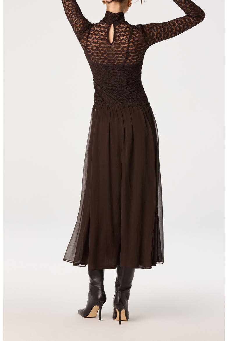 Camila Lace Mock Neck Midi Dress, Alternate, color, ESPRESSO