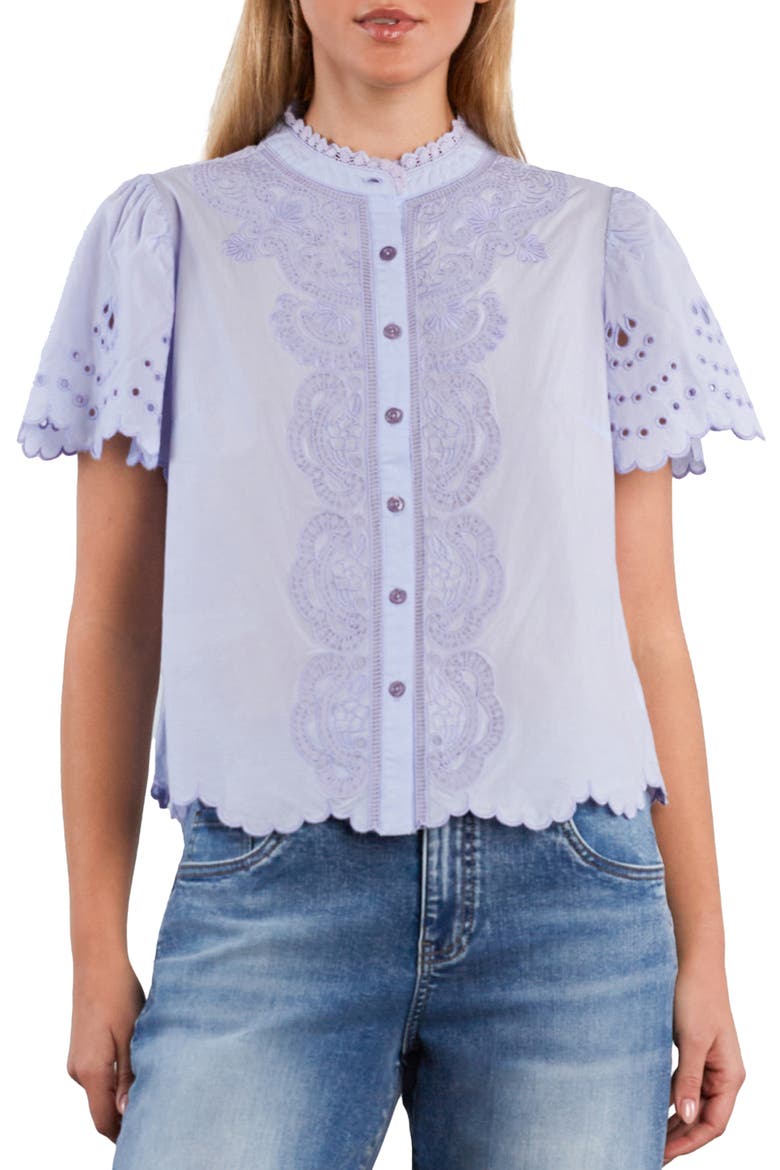 Sweet Lace Trim Cotton Blend Top, Main, color, PURPLE HEATHER