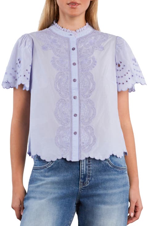 Sweet Lace Trim Cotton Blend Top