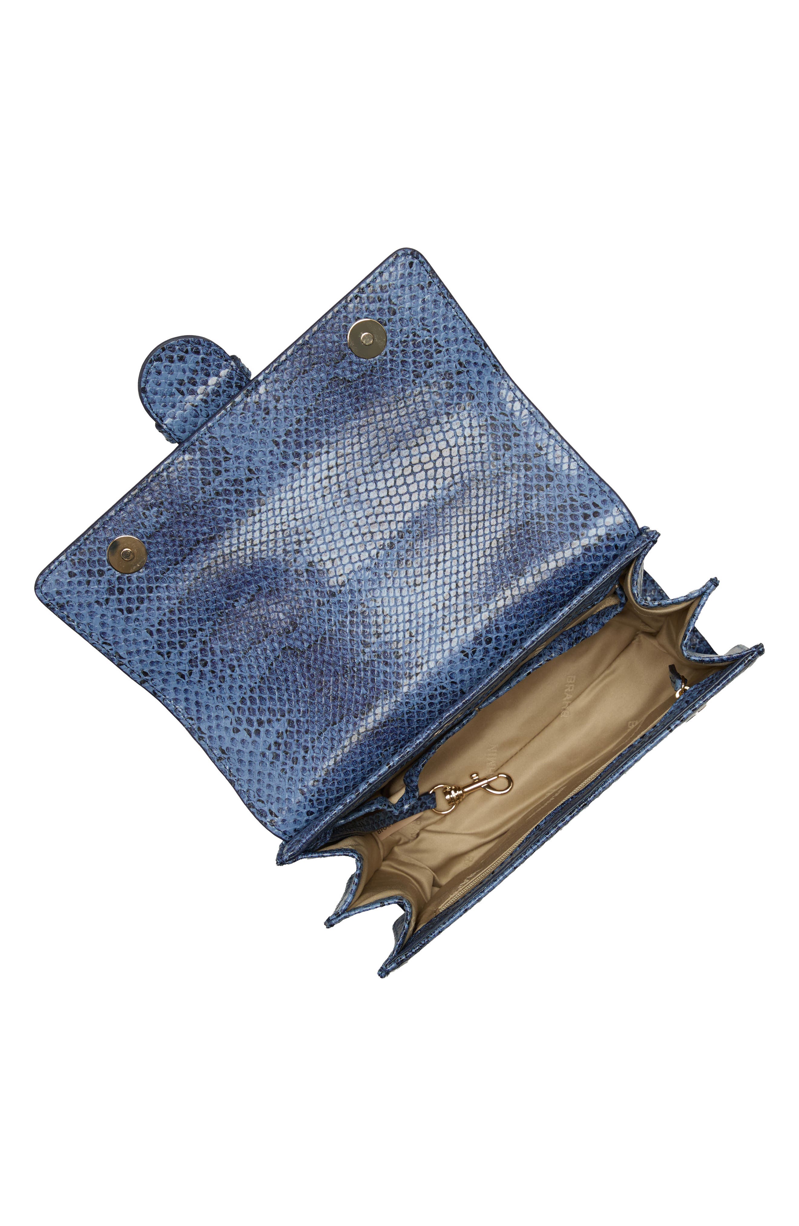 Brahmin Small Hallie Snakeskin Embossed Leather Top Handle Bag, Alternate, color, Navy