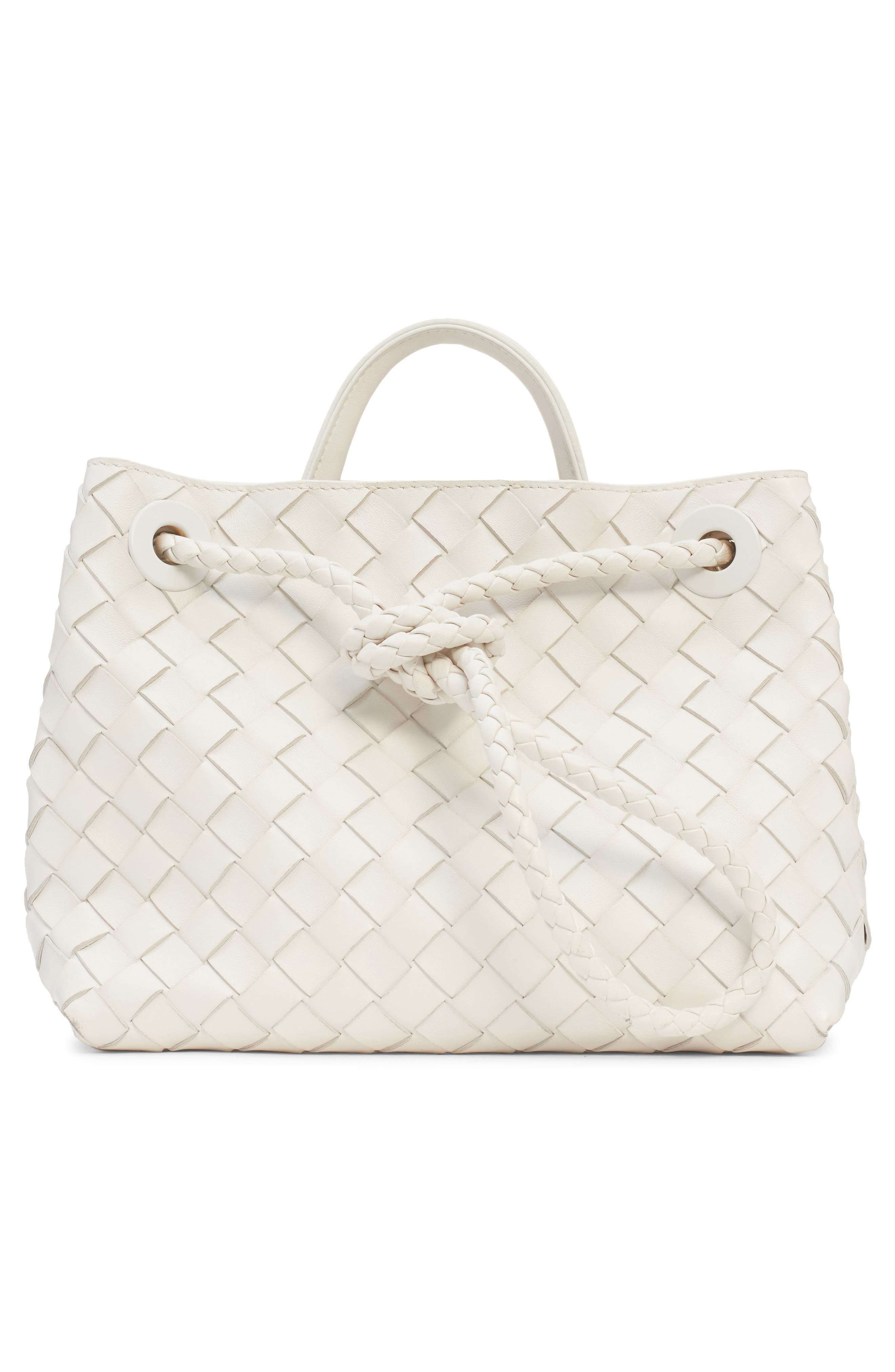 Bottega Veneta Small Andiamo Intrecciato Shoulder Bag, Alternate, color, White/ Brass/ White