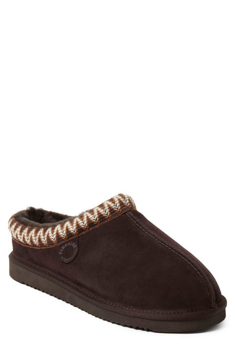 Fireside Grafton Genuine Shearling Clog Slipper with Embroidery