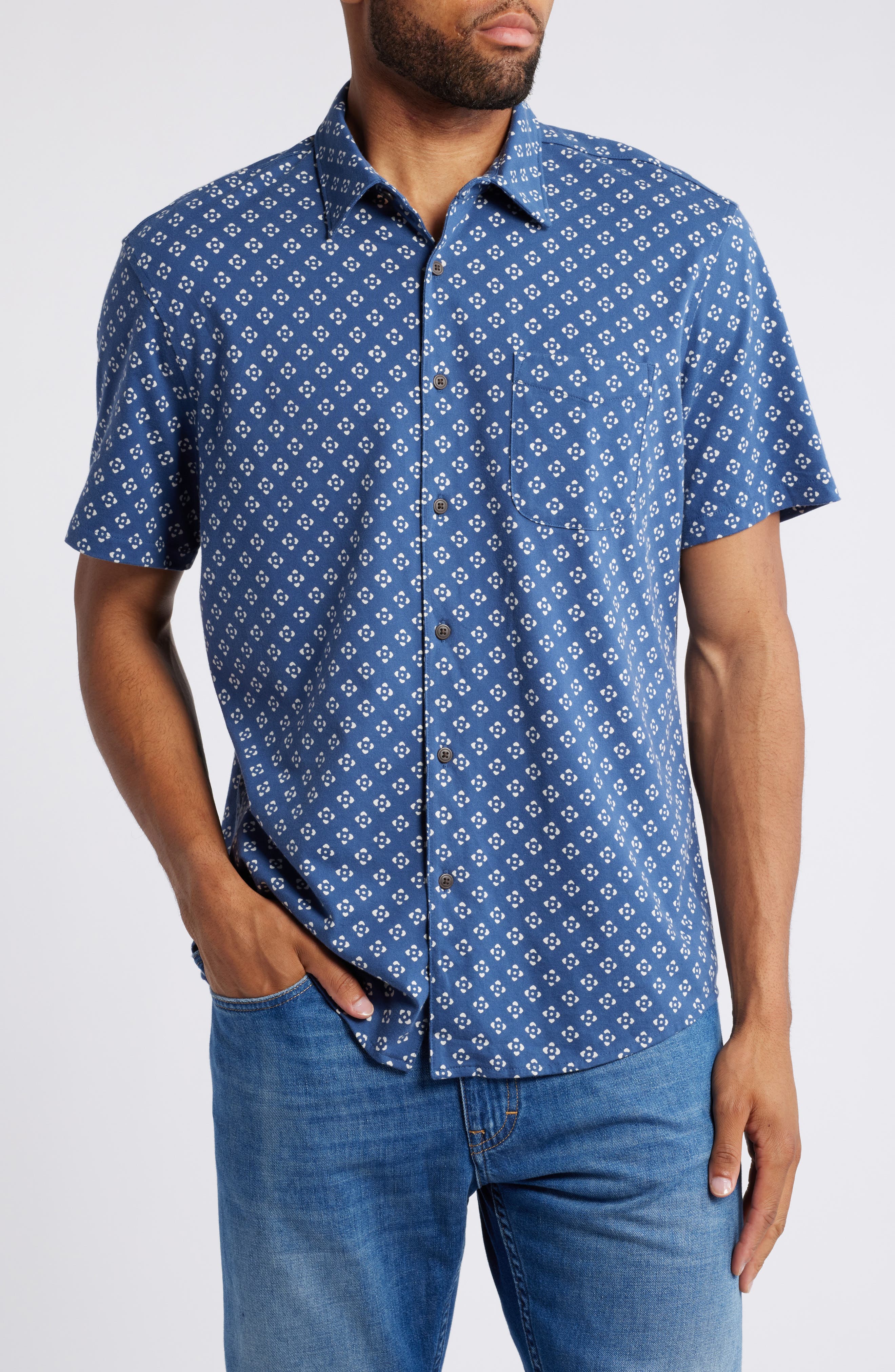 Faherty Print Short Sleeve Cotton Button-Up Shirt