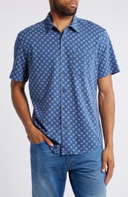 Faherty Print Short Sleeve Cotton Button-Up Shirt