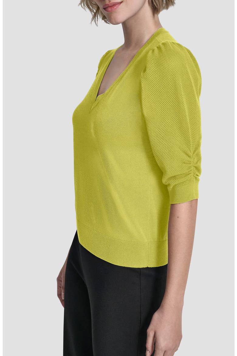 Puff Sleeve V-Neck Sweater, Alternate, color, LIMEADE
