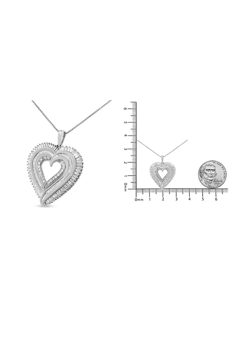 Silver 1 1/2 Cttw Baguette Diamond Composite Heart 18" Inch Pendant Necklace, Alternate, color, White