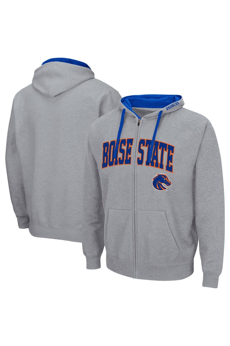 Men's Colosseum Heathered Gray Boise State Broncos Arch & Logo 2.0 Full-Zip Hoodie, Main, color, Heather Gray
