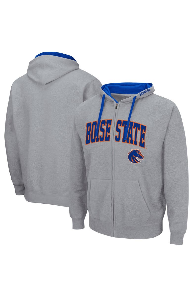 COLOSSEUM Men's Colosseum Heathered Gray Boise State Broncos Arch & Logo 2.0 Full-Zip Hoodie, Main, color,