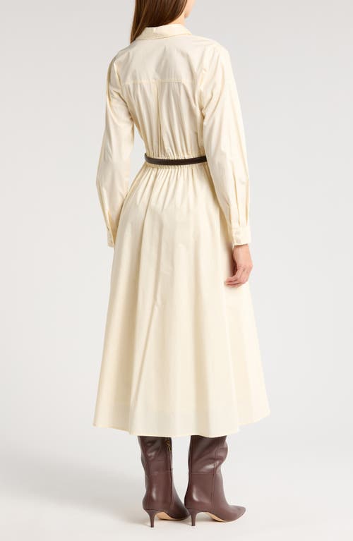 Zoe And Claire Long Sleeve Belted Midi Shirtdress In Ecru