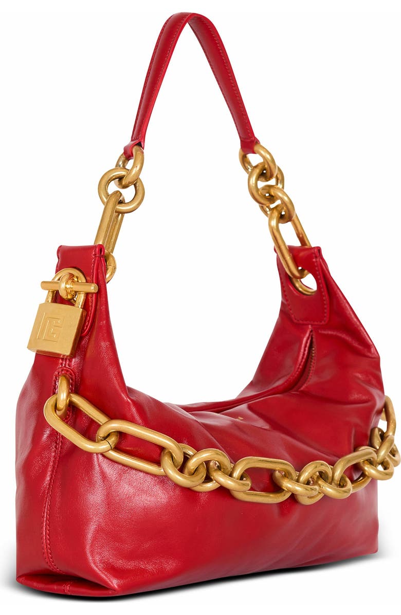 Balmain Sync Medium Bag In Calfskin Leather, Alternate, color, Red