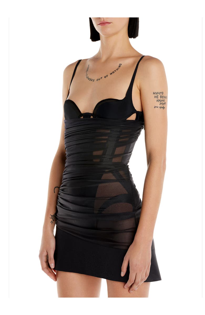 MUGLER Corseted Gathered Waist Semisheer Body-Con Mesh Minidress, Alternate, color, 