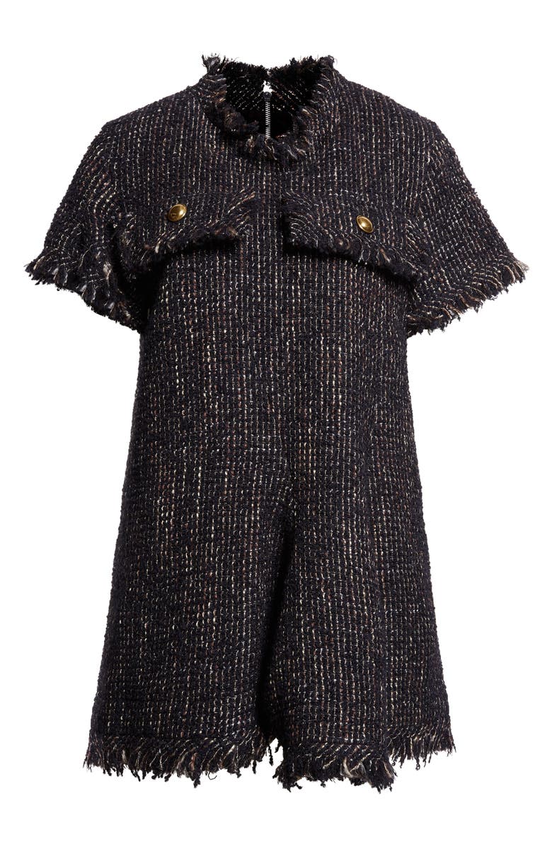Sacai Short Sleeve Tweed Dress, Alternate, color, Navy