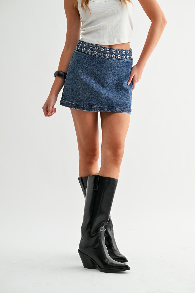 The Orbit Mid Rise Denim Mini Skirt, Main, color, Medium Wash