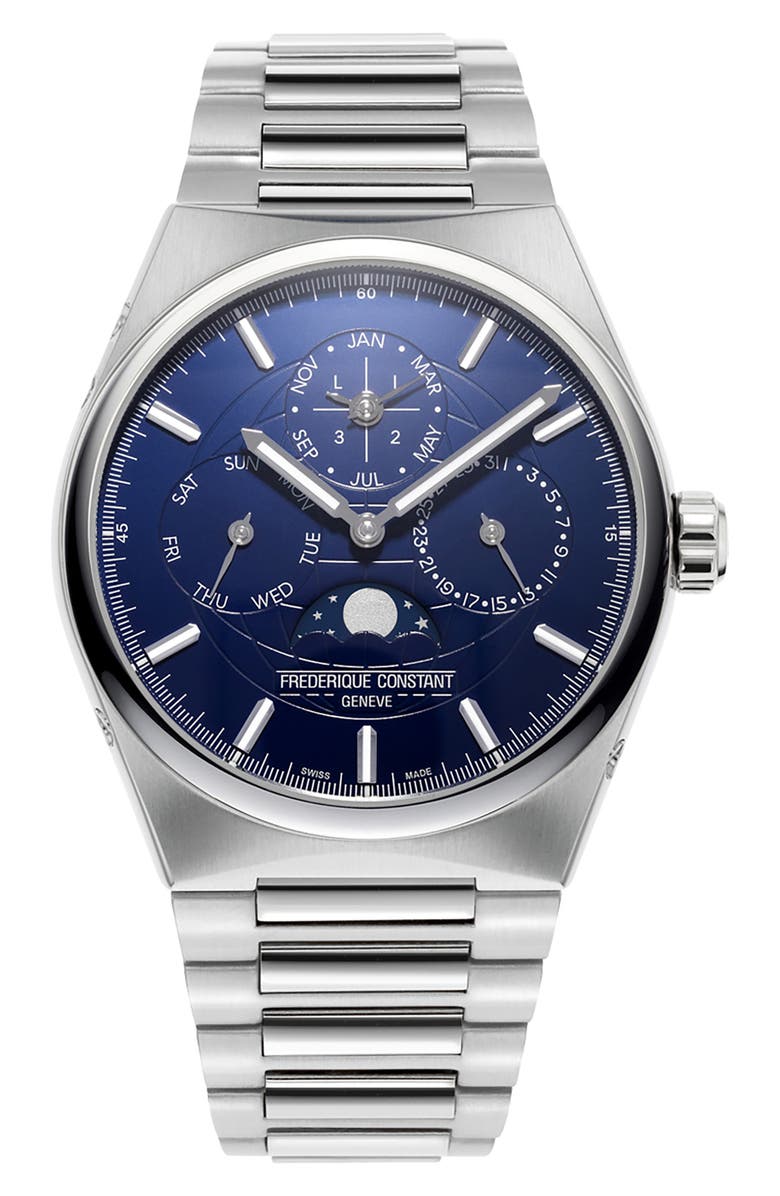 FREDERIQUE CONSTANT Highlife Perpetual Calendar Moon Phase Bracelet Watch, 41mm, Main, color, Silver-Tone