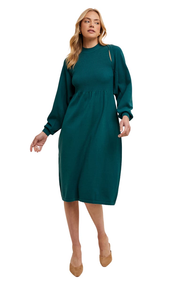 WISHLIST Knit Shrug Cardigan & Dress Set, Alternate, color, Teal