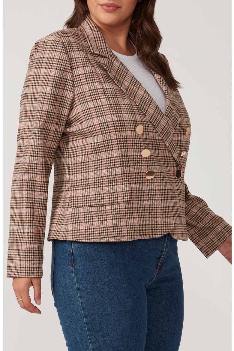 Penelope Plaid Blazer, Alternate, color, MOCHA/ PINK