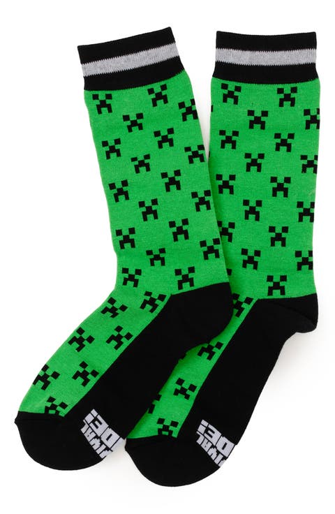 Minecraft Creeper Adult & Kids' Crew Socks Set