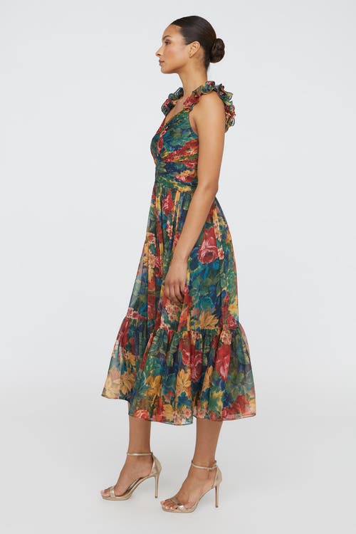 Theia Tate Ruffle Shoulder Dress In Green