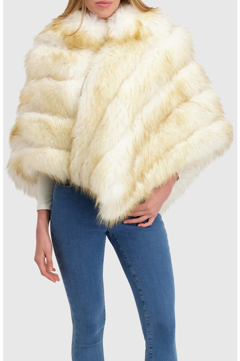 Fur-Free Fox (Faux Fur) Poncho, Alternate, color, WHITE/GOLD