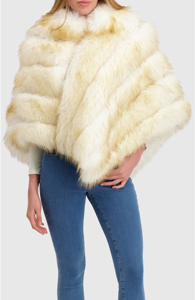 Lyla Grant Fur-Free Fox (Faux Fur) Poncho, Alternate, color, White/Gold