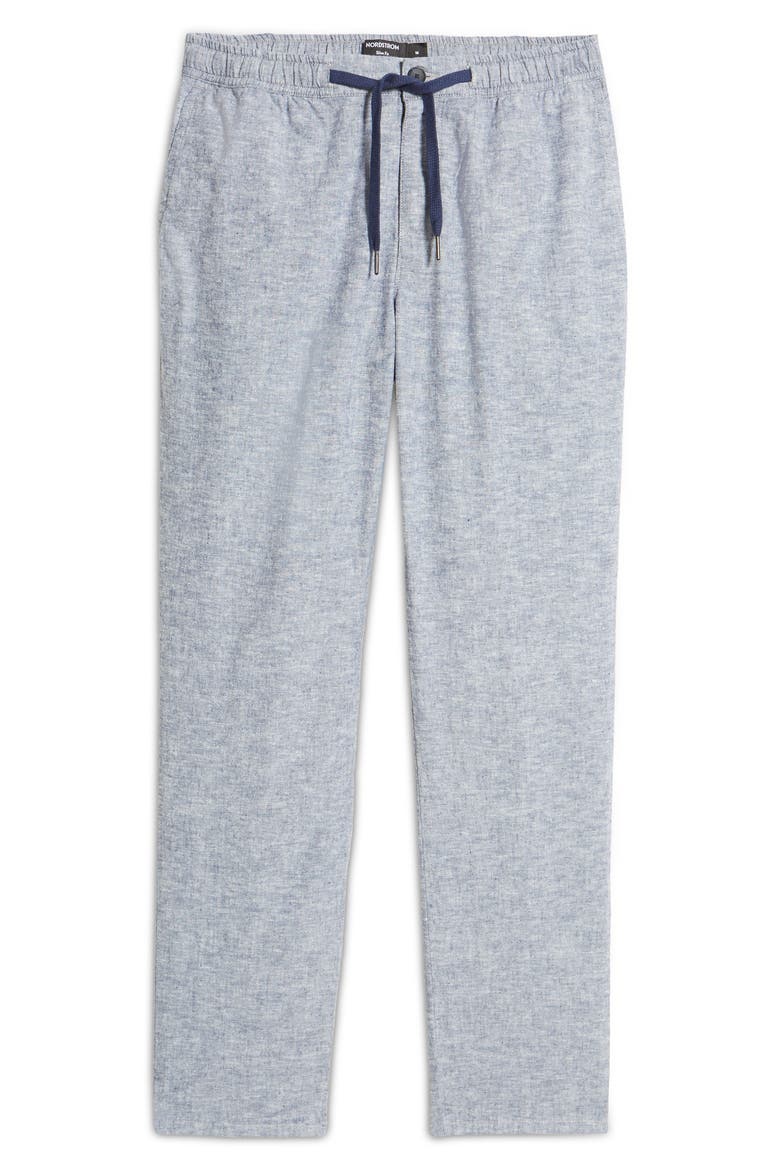 Linen & Cotton Blend Drawstring Pants, Alternate, color, BLUE TWILIGHT - WHITE