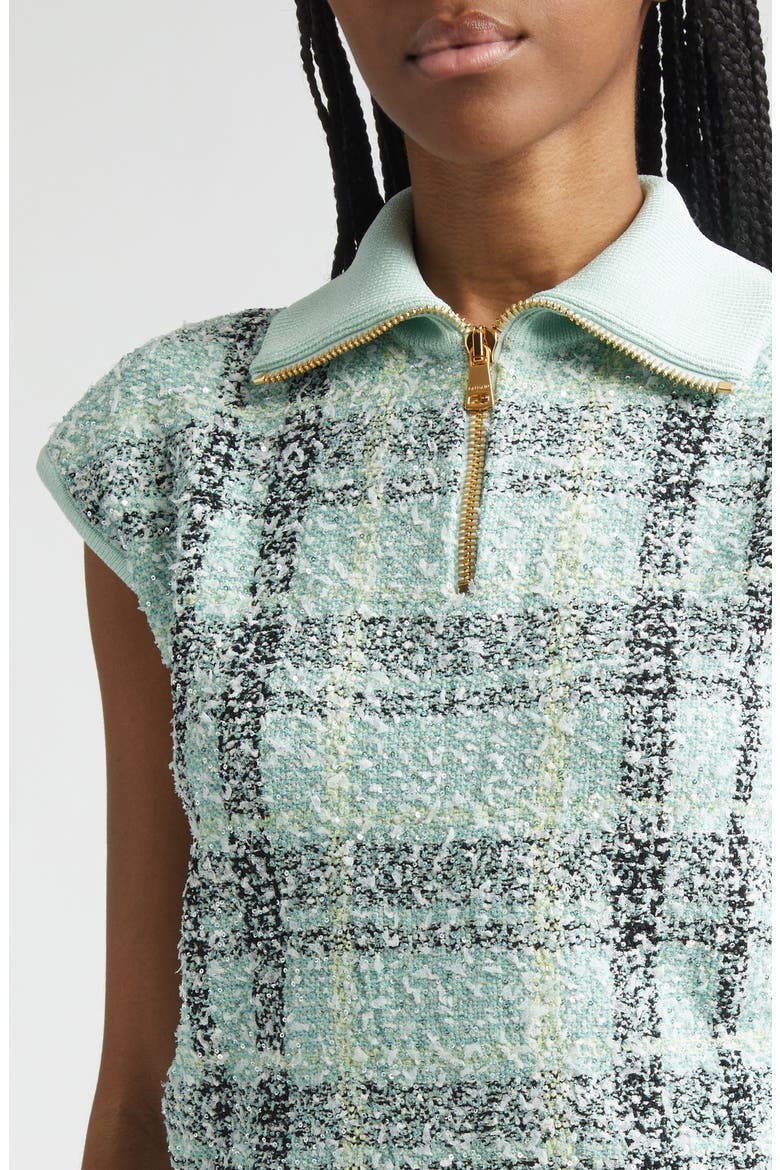 Tweed Zip Funnel Neck Sweater, Alternate, color, ULM PALE GREEN/ MULTI