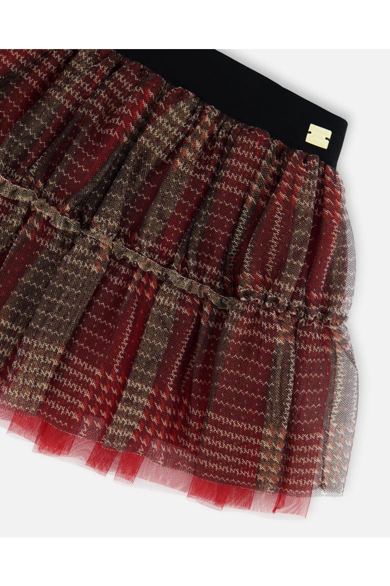 Little Girl's Glittering Tulle Skirt Red Plaid, Alternate, color, Jester Red
