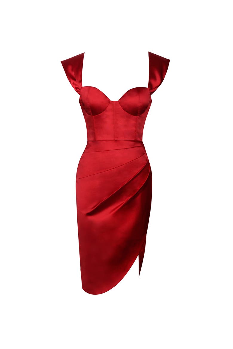 Hedy Satin Corset Dress, Alternate, color, Red