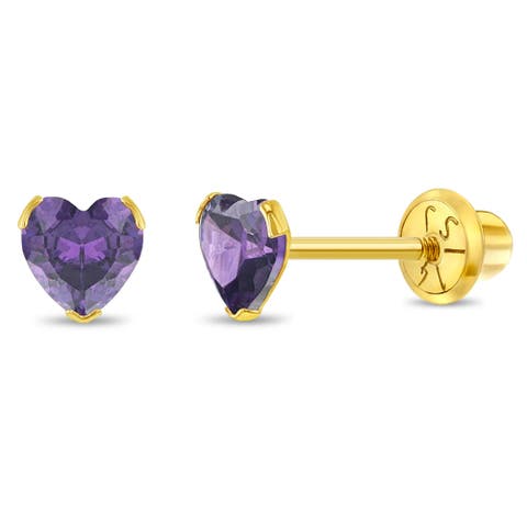 14k Birthstone Cubic Zirconia Heart Earrings