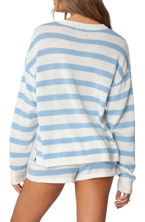 Edikted Amaris Stripe Oversize Cotton Sweater In Light-blue
