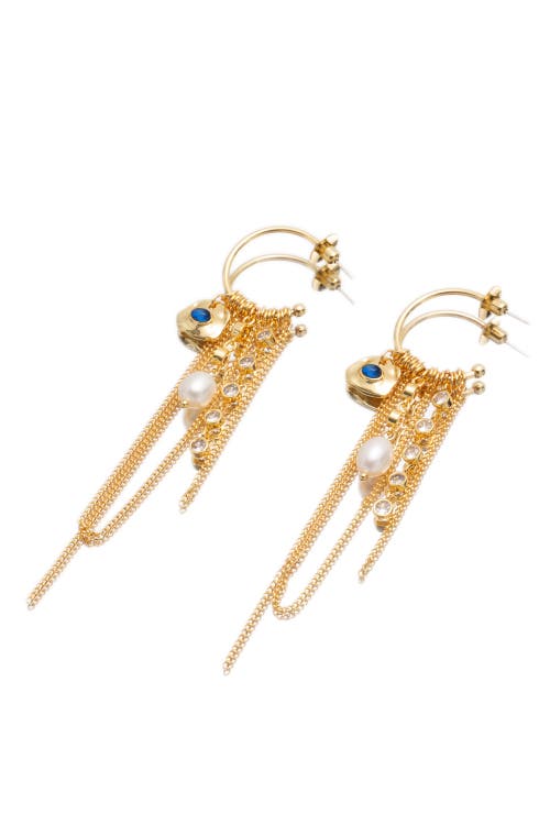 Classicharms Iris Freshwater Pearl And Cubic Zirconia Radiant Reverie Cascade Hoop Earrings In Gold