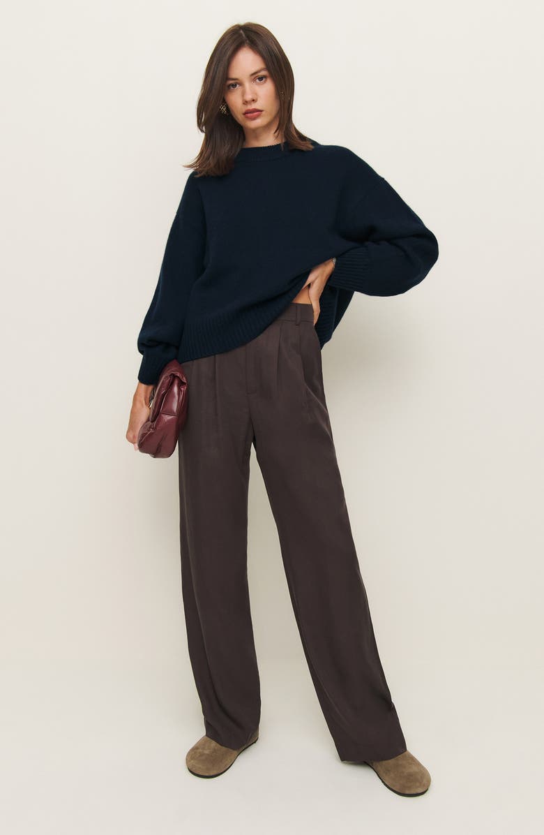 Reformation Cove Oversize Crewneck Cashmere Blend Sweater, Alternate, color, Navy