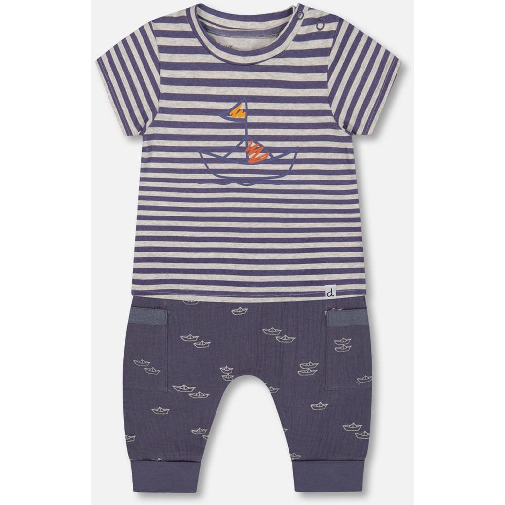 Deux Par Deux Baby Boy's Organic Cotton Top And Muslin Pant Set Striped Navy In Striped Navy