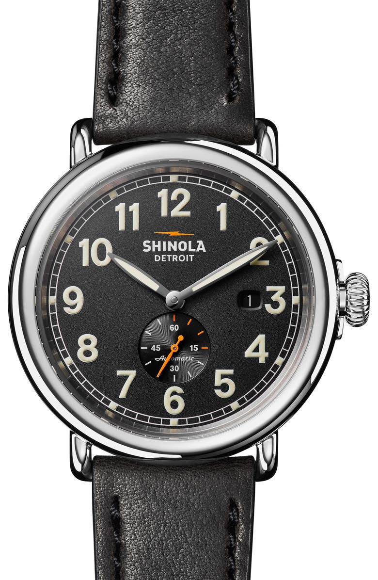 Shinola Runwell Automatic Leather Strap Watch, 45mm, Main, color, 