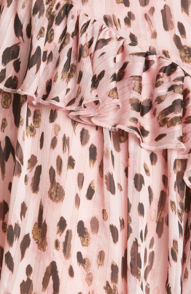 Milly Heidi Leopard Metallic Ruffle Chiffon Miniskirt, Alternate, color, 