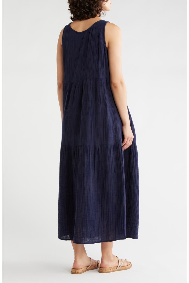 Sleeveless Organic Cotton Gauze Tiered Maxi Dress, Alternate, color, INK