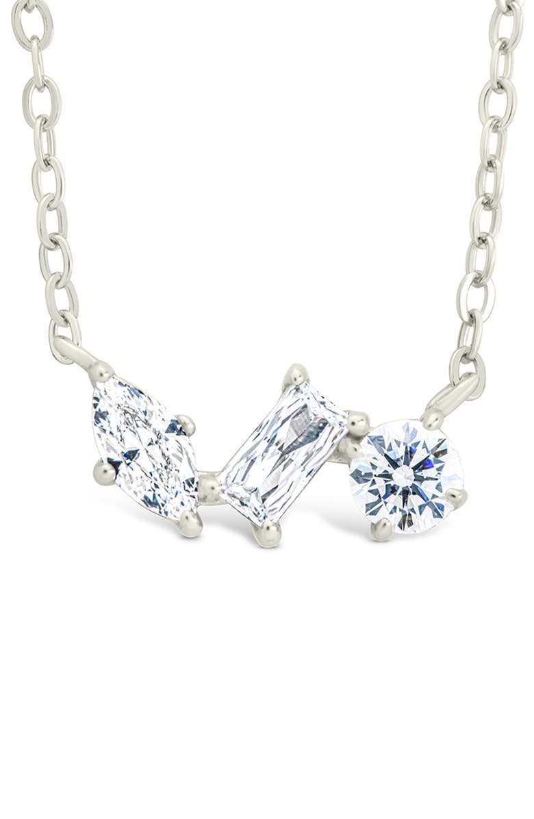 Sterling Forever Trio Cut Cubic Zirconia Pendant Necklace, Main, color, Silver