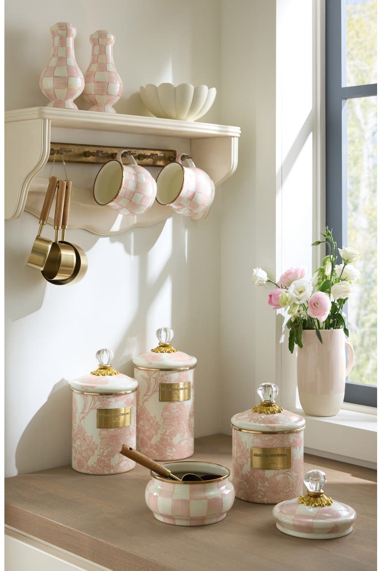 Rosy Check Enameled Steel Squashed Pot, Alternate, color, PINK/ WHITE