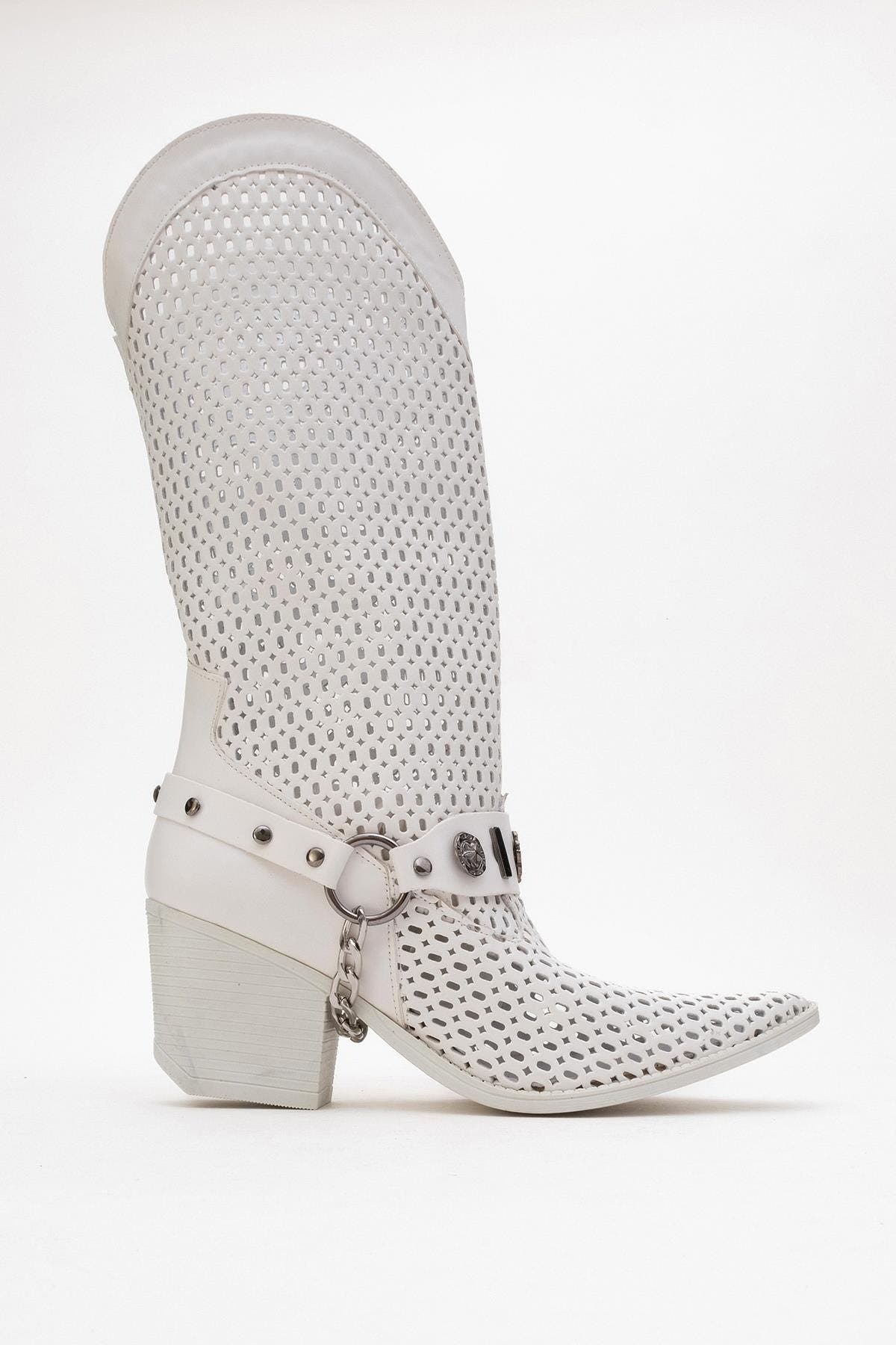 Prologue Shoes Lumen Block Heel Summer Boot, Alternate, color, White Faux Leather
