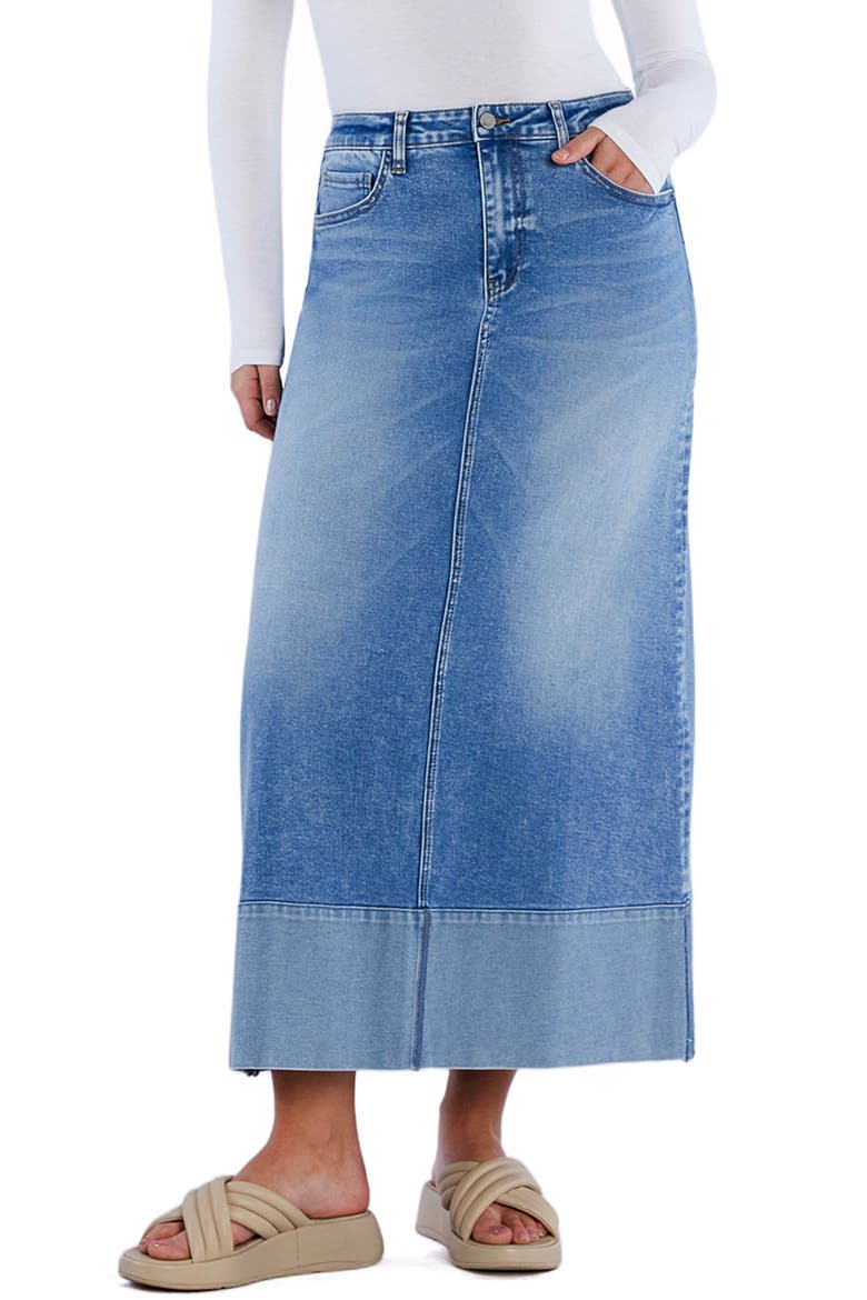 Cuffed Denim Maxi Skirt, Main, color, PACIFIC BLUE
