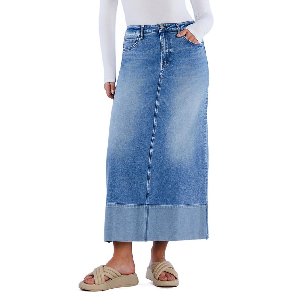 Wash Lab Denim Cuffed Denim Maxi Skirt In Pacific Blue