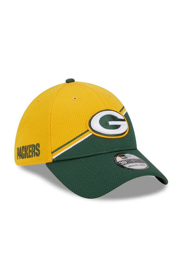 Men's New Era Gold/Green Green Bay Packers 2023 Sideline 39THIRTY Flex Hat, Main, color, Yellow
