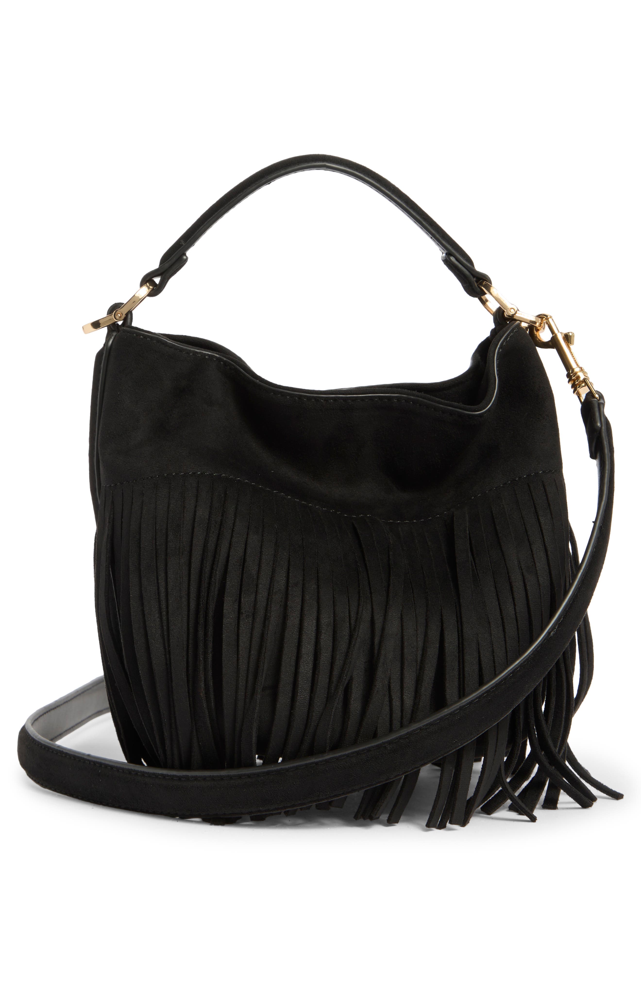 URBAN EXPRESSIONS HANDBAGS Fringed Crossbody Bag, Alternate, color, Black