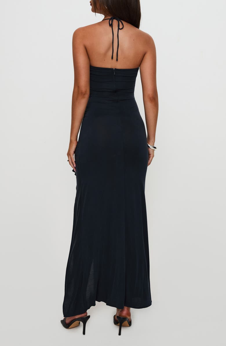 Princess Polly Ruched Halter Neck Gown, Alternate, color, Navy