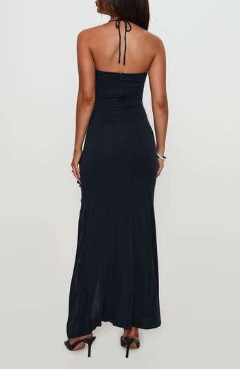 Ruched Halter Neck Gown
