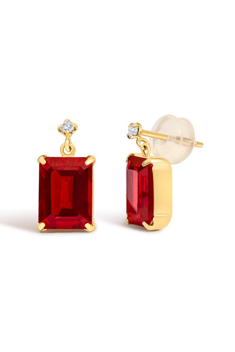 18K Yellow Gold Rectangular Emerald-Cut Garnet and Diamond Dangle Earrings, Alternate, color, Yellow Gold
