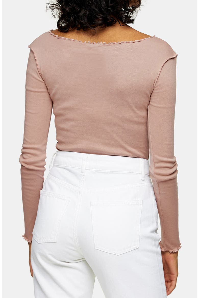 Lettuce Edge Long Sleeve Cotton Top, Alternate, color, BEIGE
